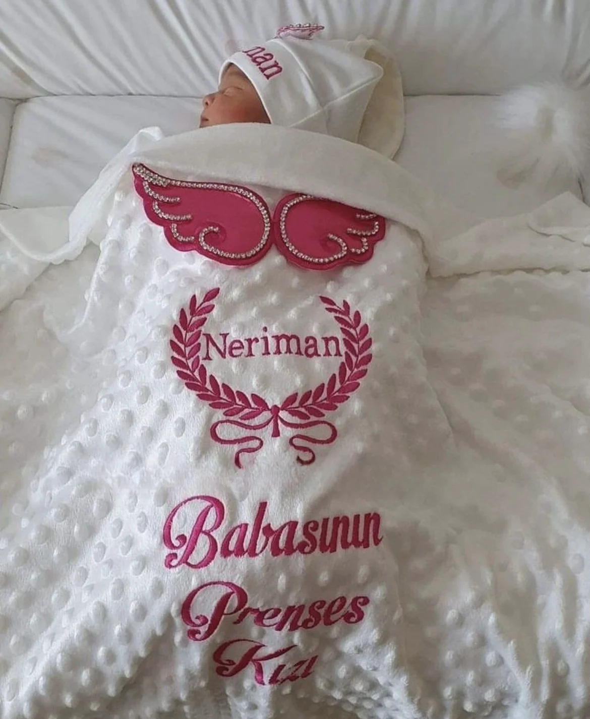 Dollbling Hospital Exit 5pcs Embroidery Name Newborn Angle Wings Romper Blanket  Nursery Bedding Swaddle Handmade Infant Outfit