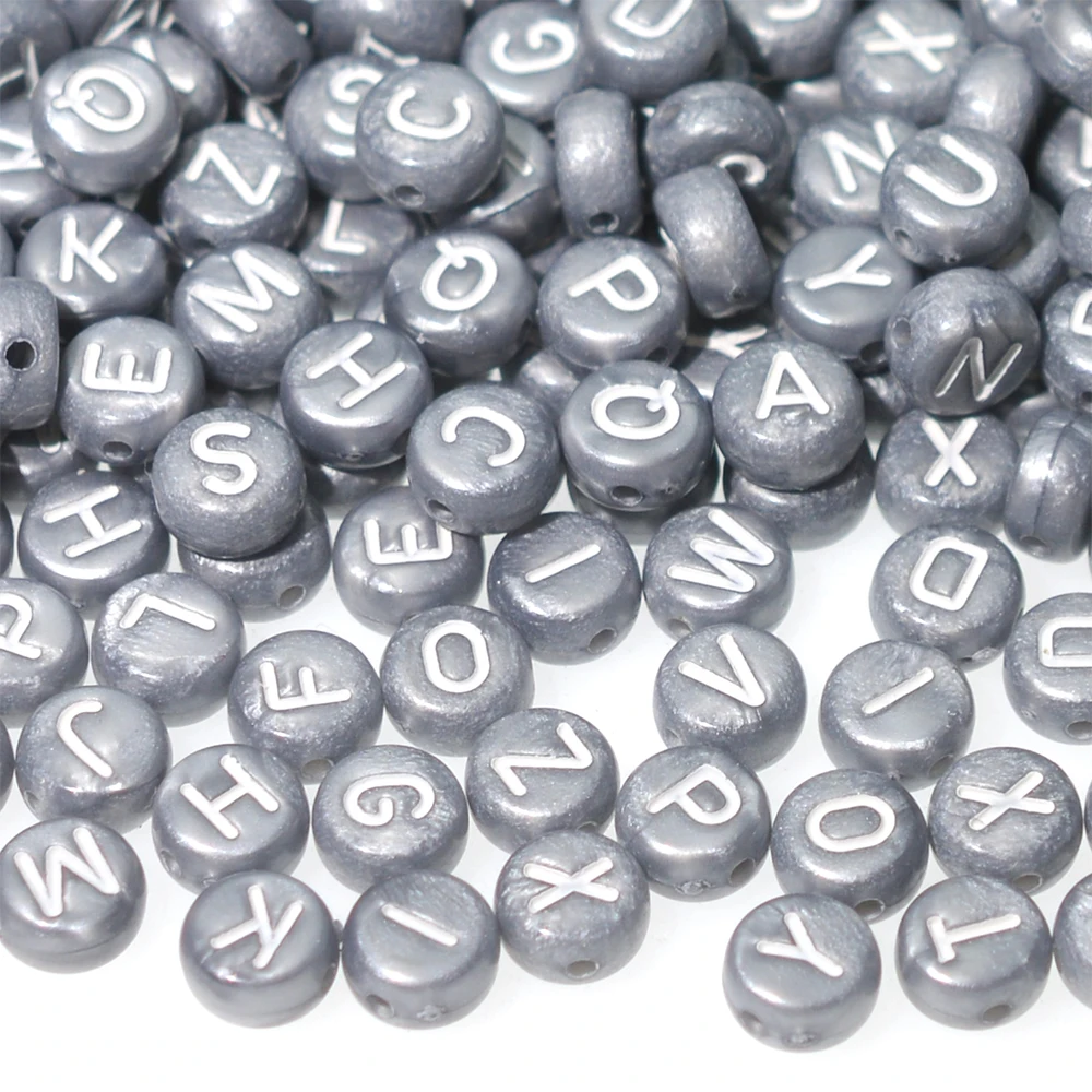 7x4mm Matte Silver Color Letter Acrylic Beads Round Flat Alphabet Loose Spacer Beads for Jewelry Making Handmade Diy Accessories