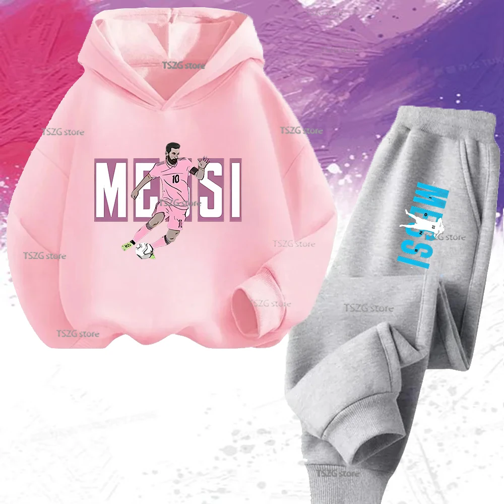 ميسي الصورة الرمزية المطبوعة ملابس الأطفال الأطفال الخريف والشتاء هوديس السراويل 2 قطعة ملابس رياضية غير رسمية للأولاد والبنات #3