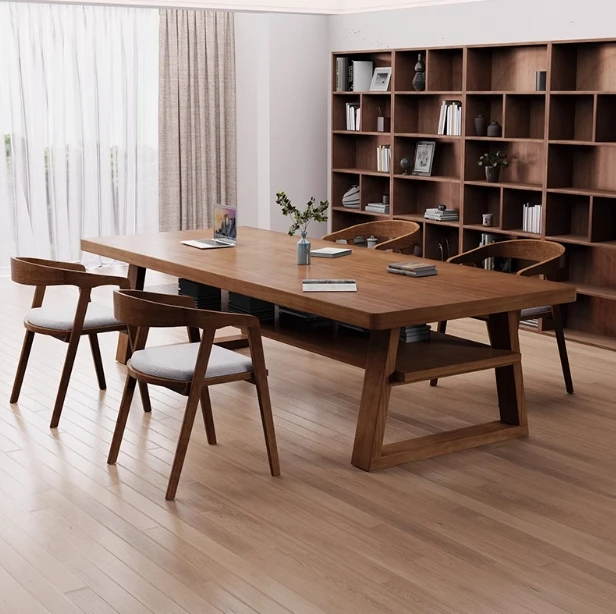 Nordic solid wood living room large long desk workbench home modern simple to living room double-layer desk desk