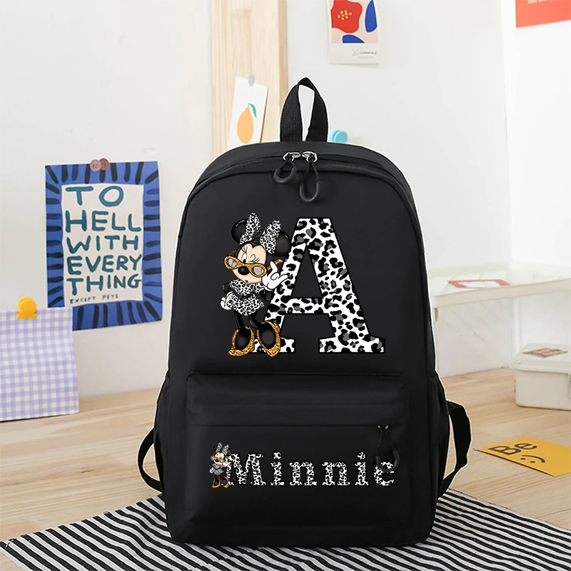 Minnie Mouse Disney Girls Boys Cartoon Backpack Anime Knapsack Breathable Student Schoolbag Wear Resistant Canvas Bag Kids Gifts