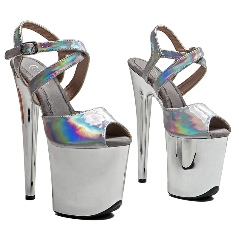 Leecabe  8Inch/20cm Shiny PU  Upper small open toe fashion Platform High Heels Sandals stripper heel Pole Dance shoes