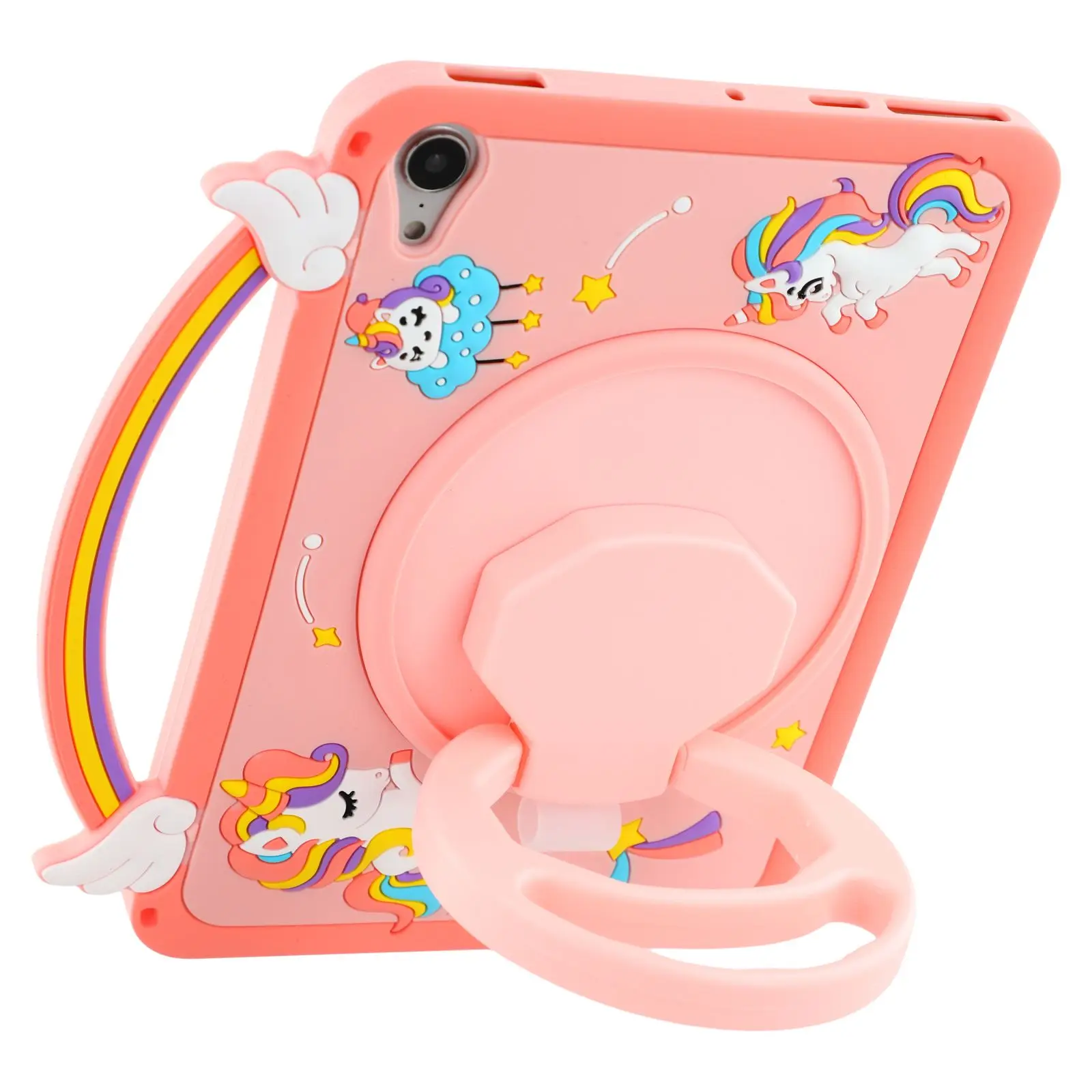 For iPad mini (2024) / (2021) Case Handle Rotating Kickstand Unicorn Silicone Tablet Cover