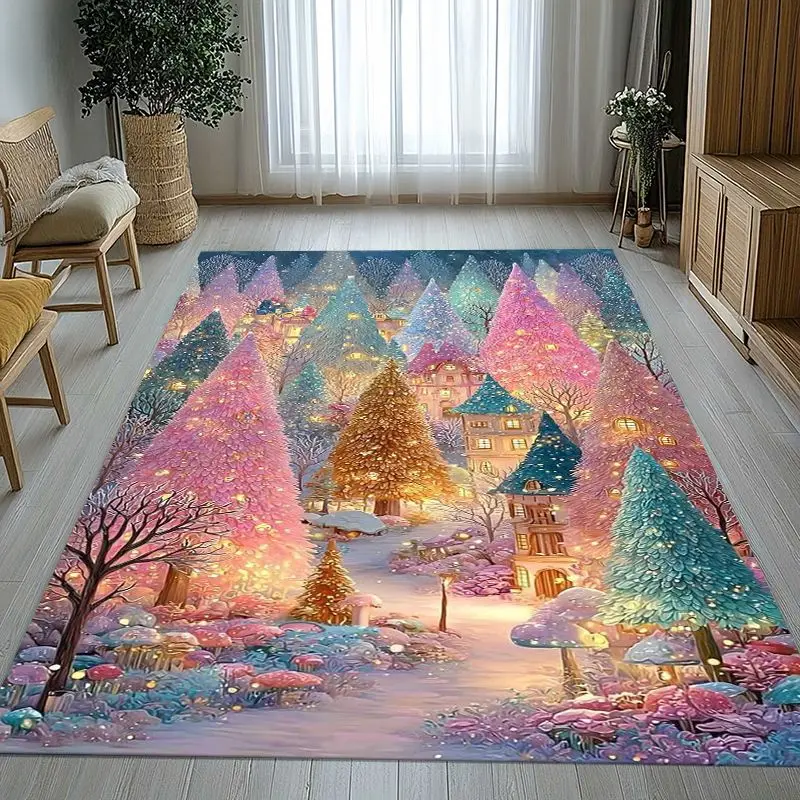 Merry Christmas Tree Santa Claus Fairy Tale Kids Gift Non-Slip Area Rug for Living Room,Bedroom Carpet Mat for Sofa,Home Decor