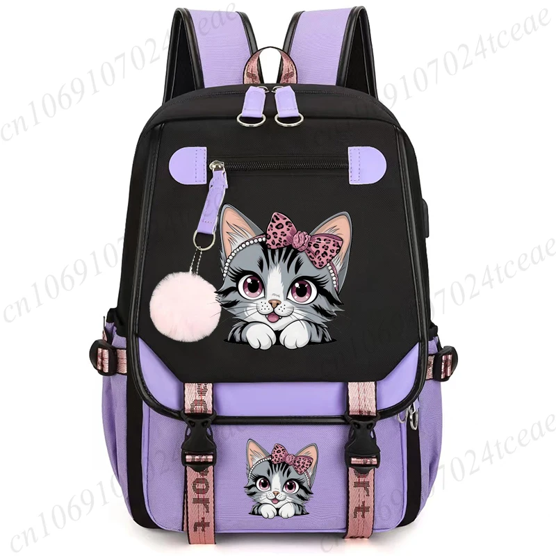 

Cute Cat Kawaii Girls Book Bag,Cartoon Cat School Backpack,Soft Rucksack,anime Animal Design for Girls Daily School Life