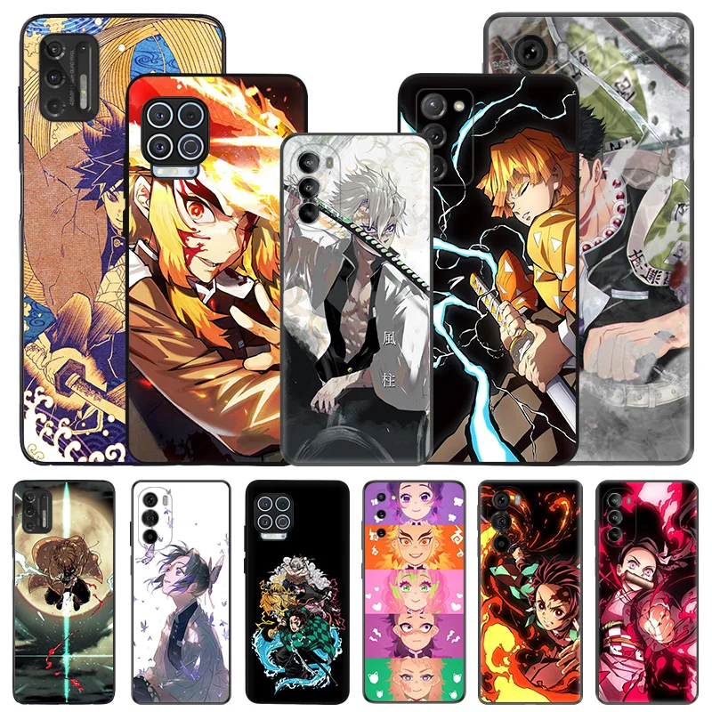 Silicone Black Phone Case for Moto G72 G53 G73 G9 G50 G51 G60 G71 G22 G32 G52 Demon Slayer Kimetsu no Yaiba Edge 30 20 40 Cover