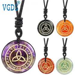 Natural Crystal Quartz Gemstone Religion Lun Runes Triqueta Divination Reiki Healing Pendants Necklaces For Men Women Jewelry