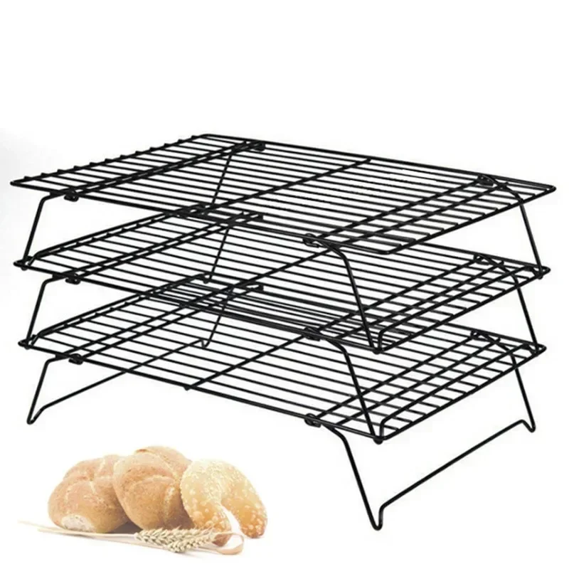 

Stainless Steel 3 Layer Foldable Non Stick Wire Grid Cake Cooling Rack Baking Tray Oven Pizza Bread Holder BBQ Shelf Kitchen