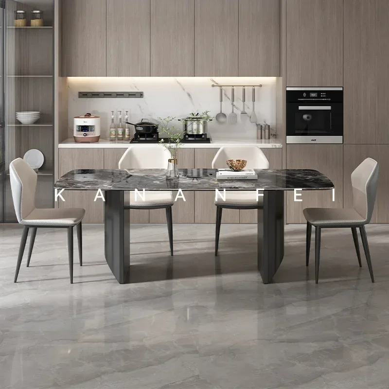 

Italian light luxury high-end microcrystalline stone dining table and chair combination small apartment restaurant natural super