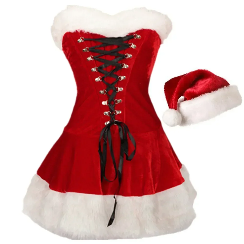 

Female Christmas Cosplay Costume for Plush Santa Claus Clothing Sets New Year Xmas Party Mrs Santa Claus Set