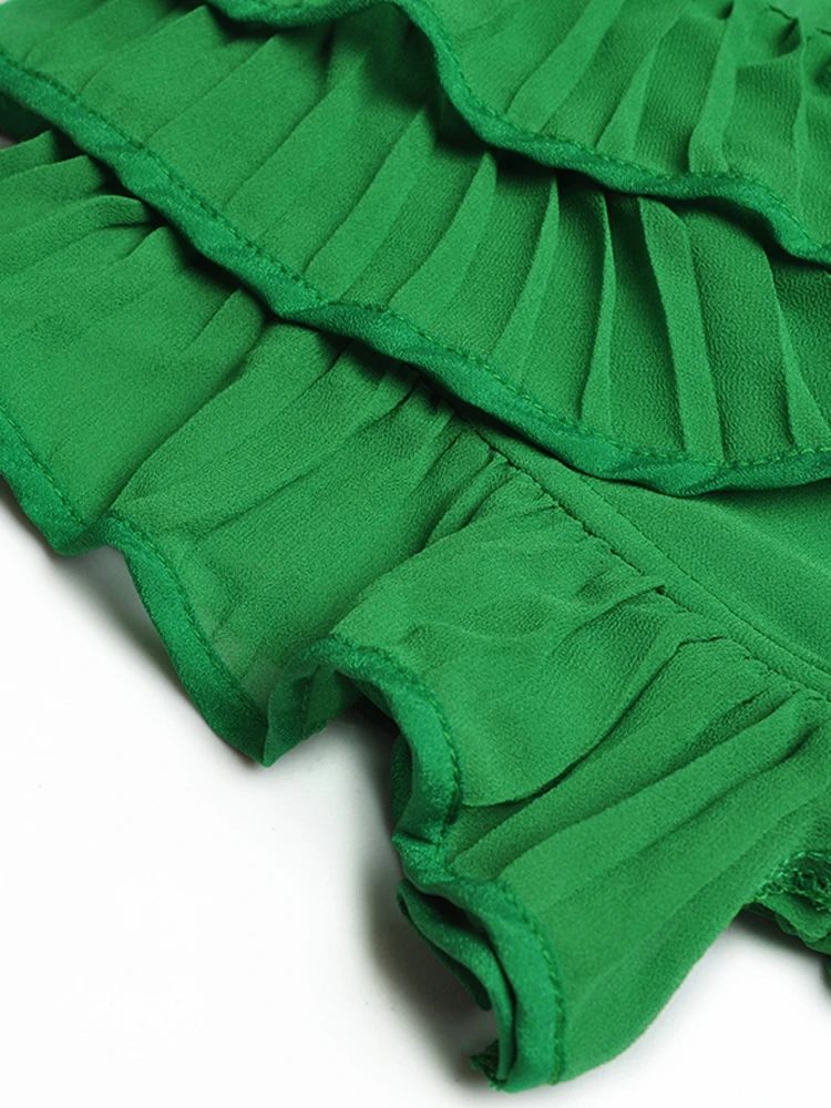 Robe mi-longue à manches courtes pour femmes, robe de créateur d'été, élégante, chic, décontractée, fête, vacances, vert, rue haute, mode, nouveau, haute qualité