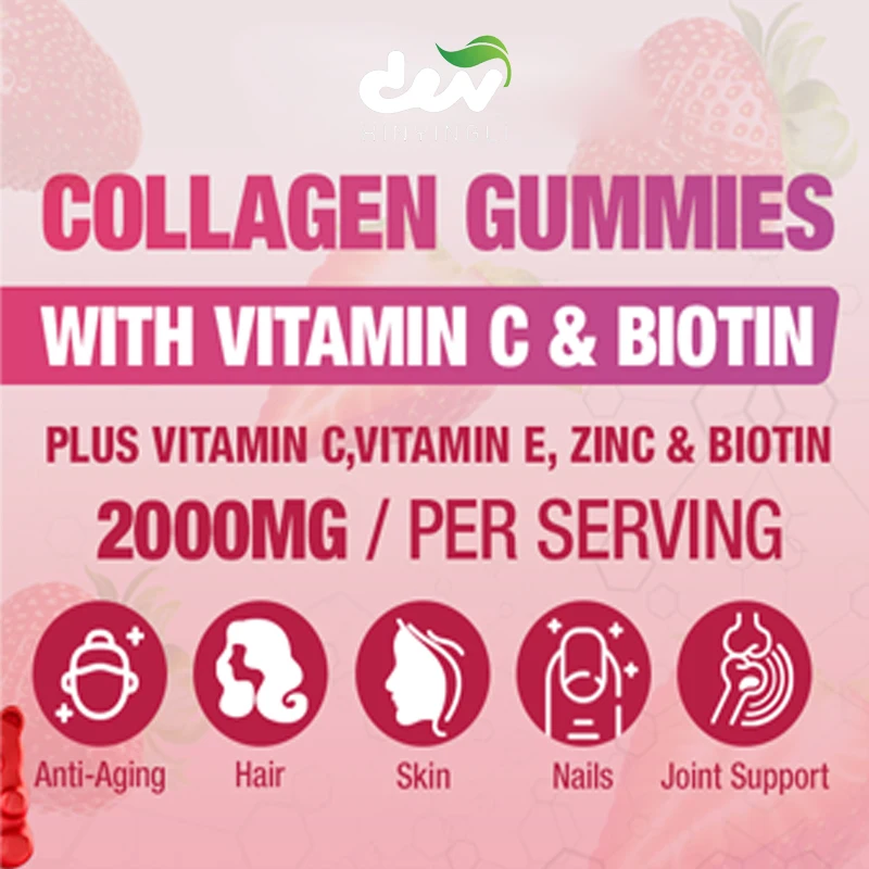 Collagen Gummies Containing Vitamin C -200mg Collagen Peptide, Suitable for Hair, Skin, and Nail Support.