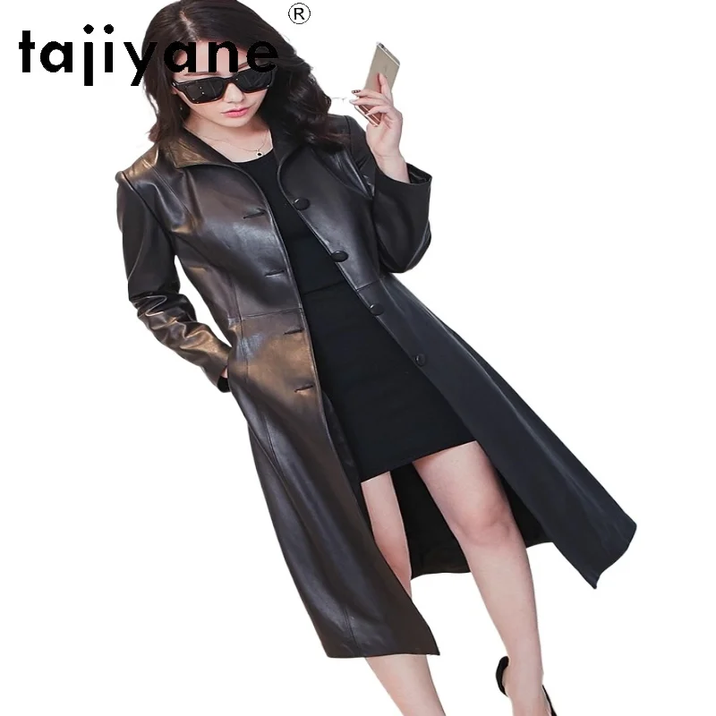 TAJIYANE 100% سترة جلد الغنم الحقيقي امرأة طويلة ضئيلة خندق معطف سترات من الجلد الحقيقي 2025 الخريف ملابس حريمي 가dechı켓 gio자