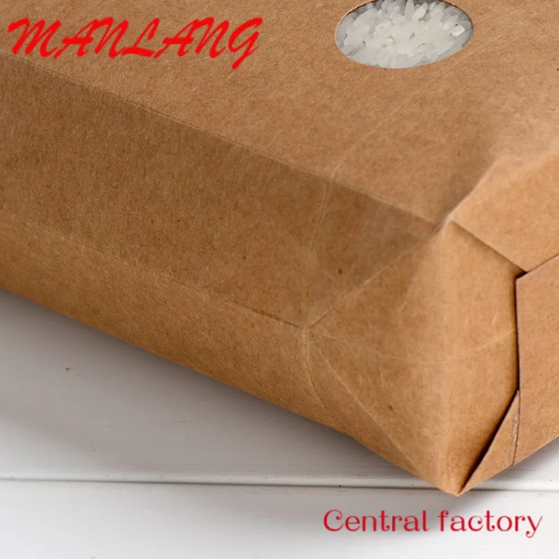 Custom  china supplier kraft 5kgs rice packaging paper bags with handle