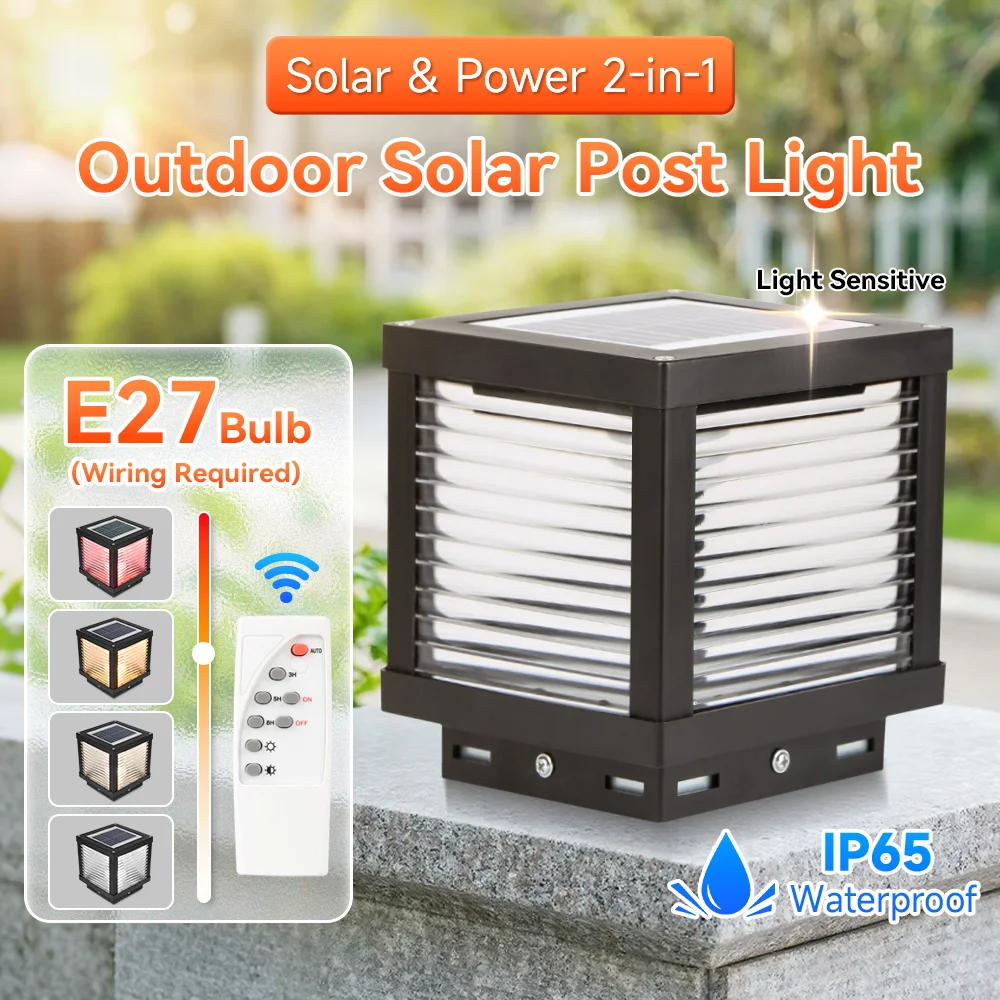 Solar Column Lamp Solar Lights Outdoor Time Led Pillar Light Waterproof Column Lamps Remote Control LED Garden Sunlight Exterior