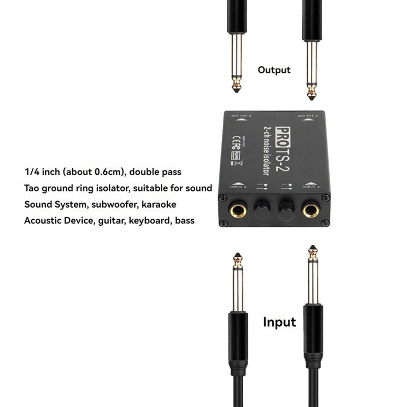 TS-2 Audio Isolator Dual Channel 1/4Inch 6.5 Noise Reduction Filter Noise Eliminating Grounding Ring Isolation