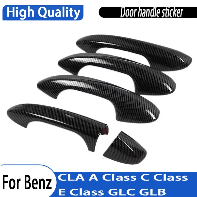 Styling Accessories Stickers For Mercedes Benz CLA A Class C Class E Class GLC GLB Black Carbon Fiber LHD Car Door Handle Cover