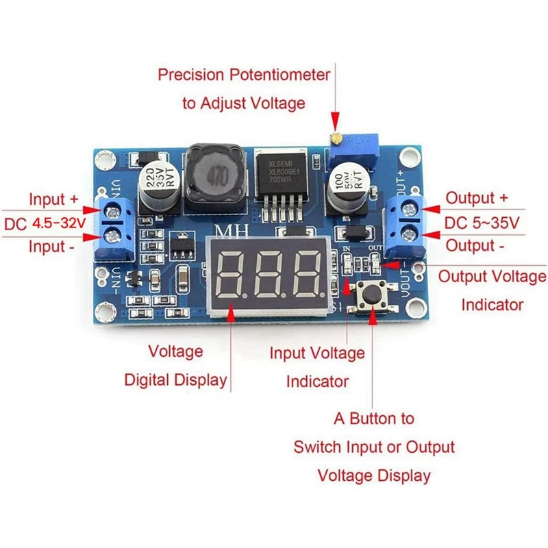 2Pcs XL6009 DC-DC Booster Module Adjustable Step-Up Boost Converter Module DC-DC 4.5V-32V To 5V-35V 4A Step-Up Module