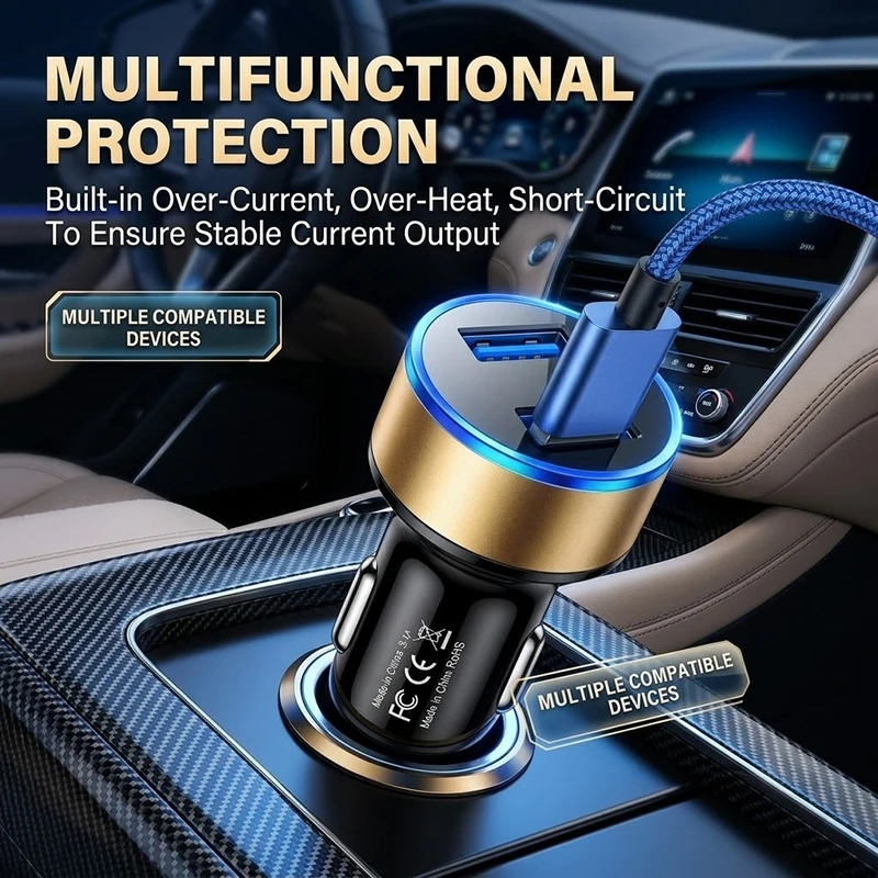 Dual USB Car Charger Adapter 3.1A Output LED Screen ABS Smart Multi Protection For Mobile Phone GPS For iPhone 17 16 For Samsung
