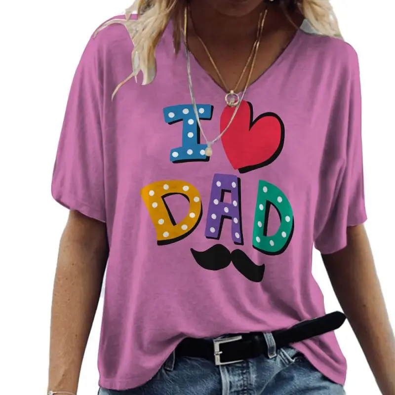 Summer Love 80s 3D Print T-shirt Women Streetwear Casual T Shirts Y2k Tops Woman Harajuku V-Neck Tees Oversized Clothing
