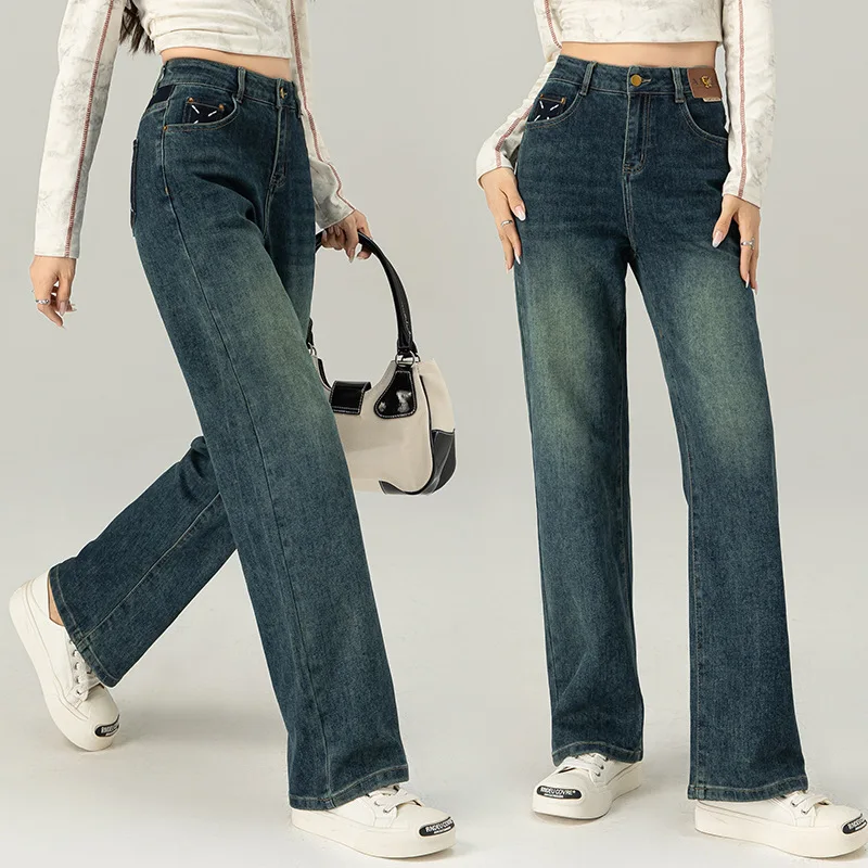 Women's Pants Wide Leg Jeans women's Design Sense American Style Straight Leg Pants