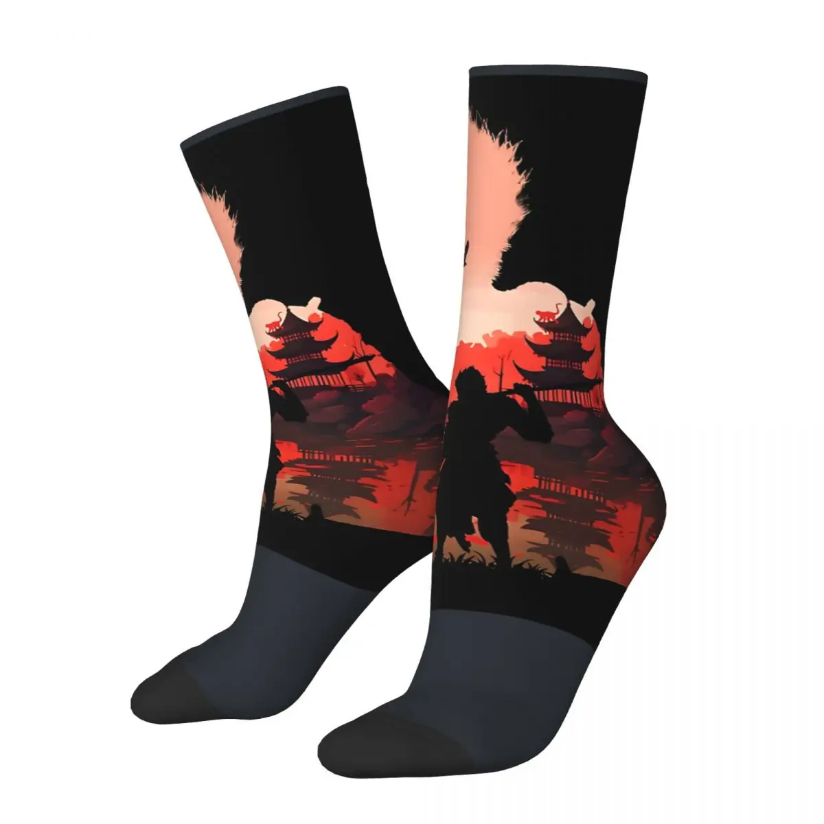 Negative Illusion Men's Socks Vintage Harajuku Black Myth Wukong Street Style Novelty Pattern Crew Sock