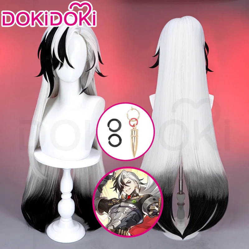 Boothill วิกผมคอสเพลย์เกม Honkai: Star Rail DokiDoki ผู้ชายยาวสีดําสีขาวผม Boothill คอสเพลย์หูคลิป Gradient วิกผมฟรีหมวก