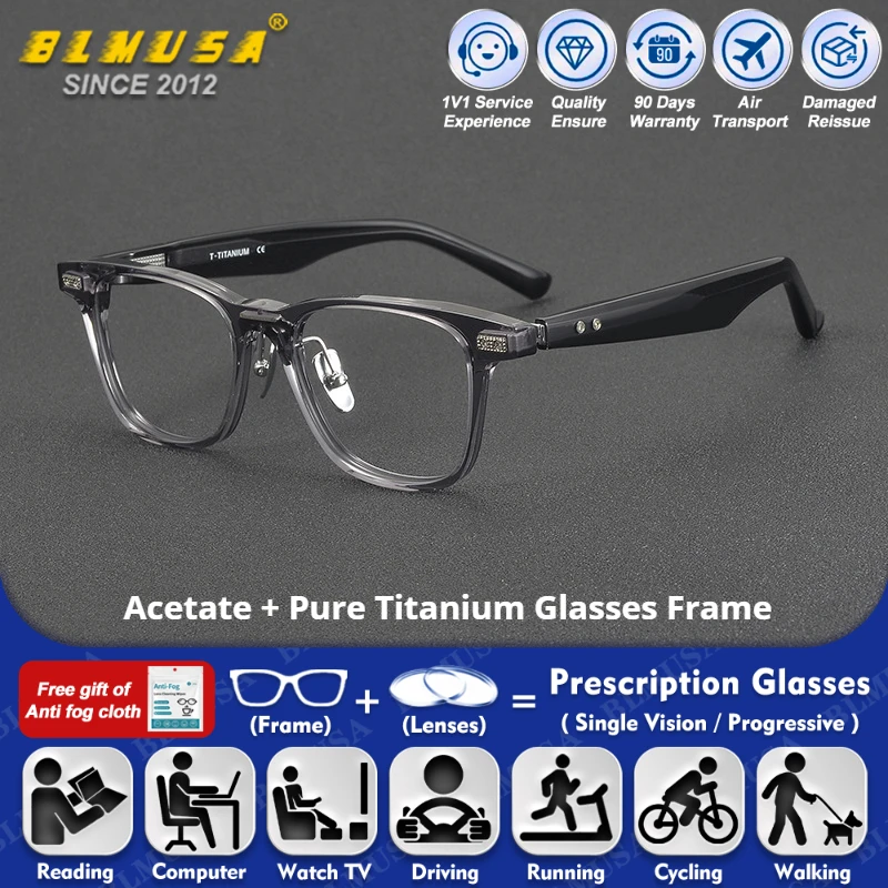 

BLMUSA (M) Fashion Thick Rim Acetate Design Men Eyeware Anti Blue Light Myopia Optical Progressive Reading Prescription Glasses