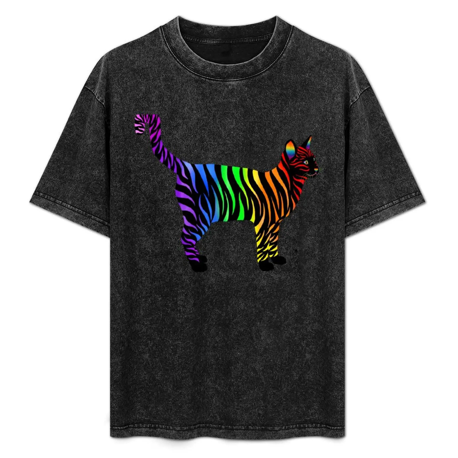 

Black and Rainbow Striped Pride Cat T-Shirt fashion shirts anime mens graphic t-shirts anime