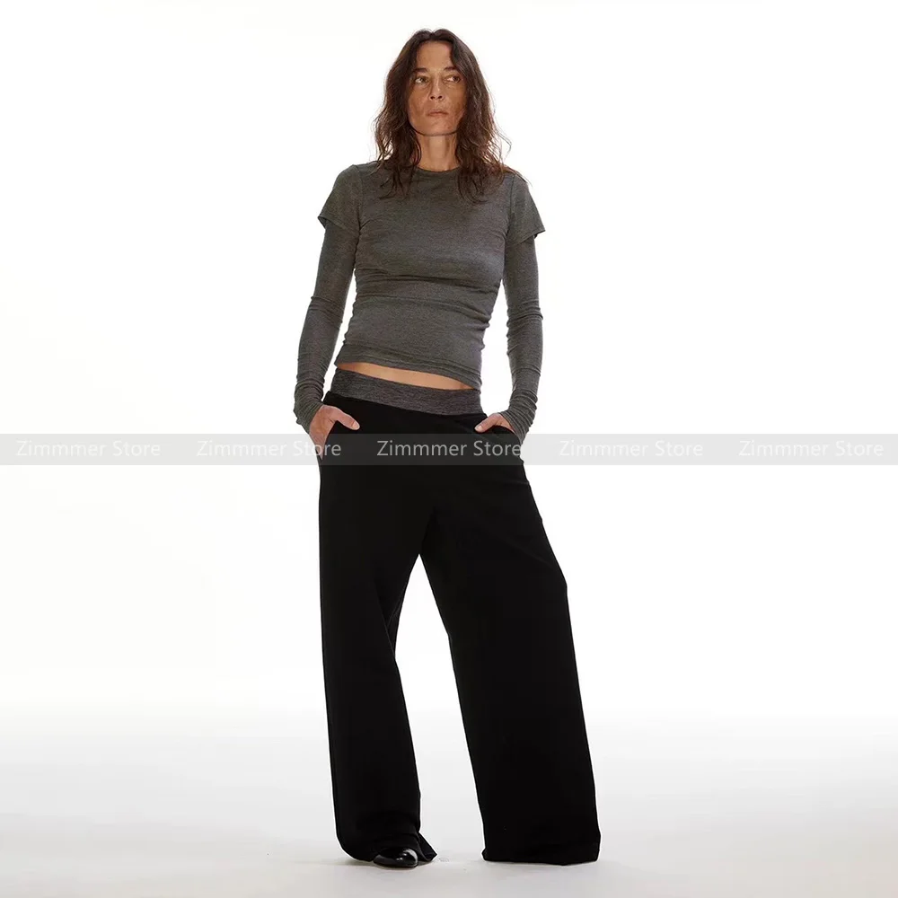 

2024 New high-waisted two-colour collision colour splicing casual straight loose sports trousers trailing trousers