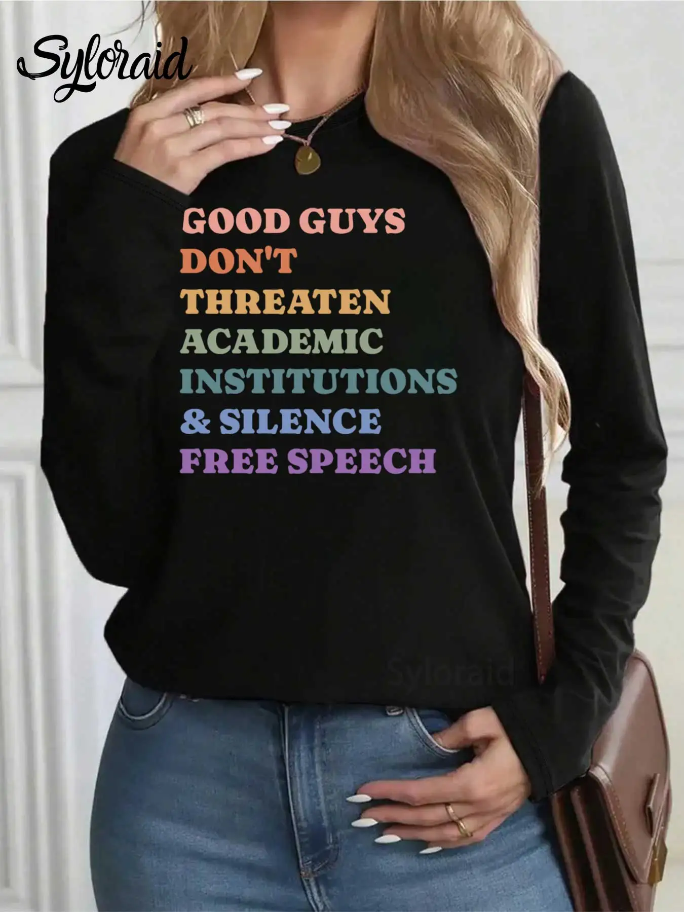 Women's Long Sleeve T Shirt FDT Liberal T Shirt Due Process Shirt Political Protest Tee Fashion Round Neck Casual Top