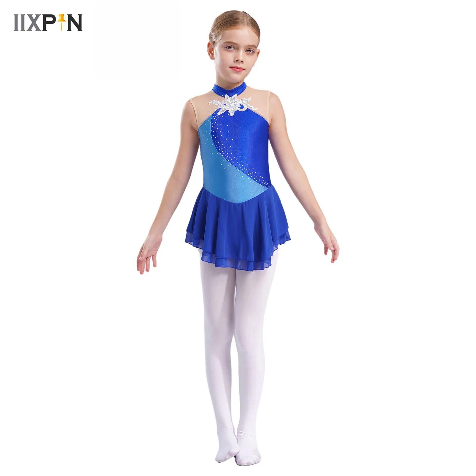 

Girls Ballet Dance Dress Shiny Sequins Sleeveless Figure Ice Skating Gymnastics Leotards Dress Performance Ballroom Dancewear
