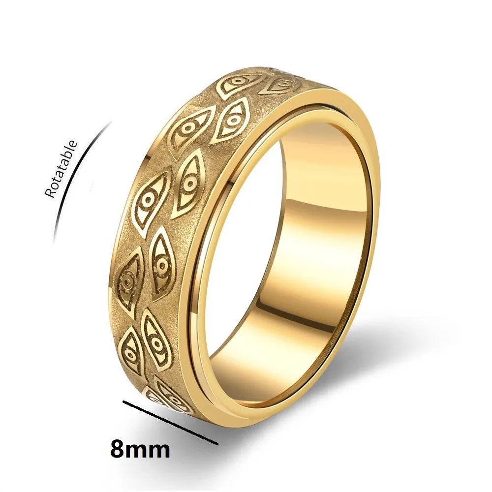 Anti Stress Edelstahl Spinner Ringe Für Männer Geschnitzte Dämon Auge Drehbare Zappeln Angst Joint Ring Schmuck Bague Homme