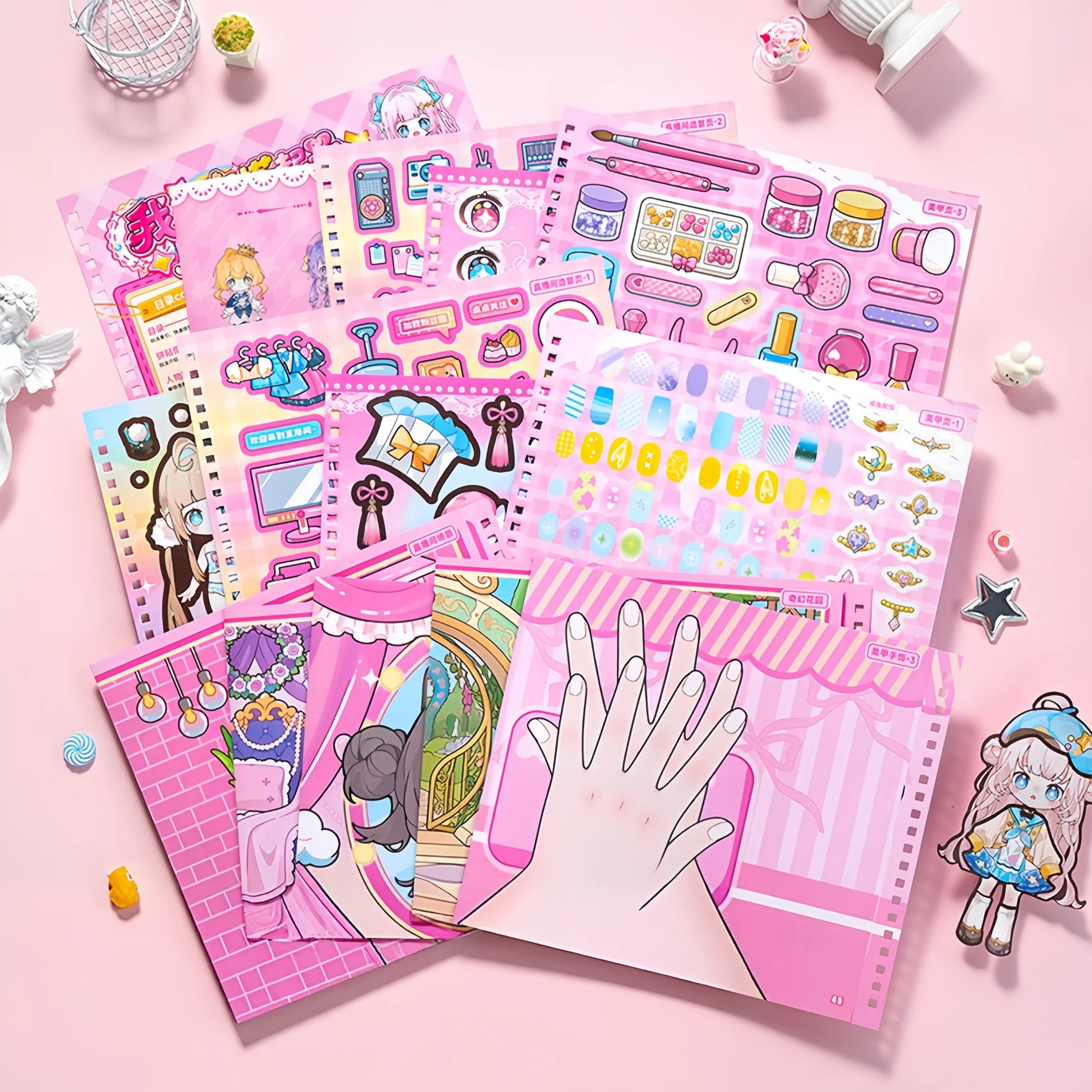 Cute Girl's Versatile Outfit-Changing Sticker Collection Book, Fun Scene-Creating Game, DIY Miniature Scene Book, Journal Stickers, Quiet Book Gift