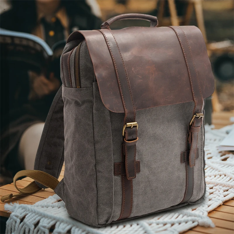 

New Fashion Backpack Leather Canvas Men Backpack School Bag Military Backpack Women Rucksack Male Knapsack Backpack Mochila