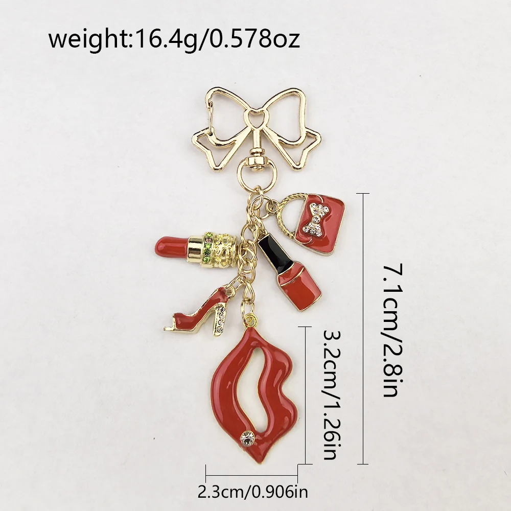Cartoon Flamingo Lips High Heels Heart Keychain Pretty Handbag Enamel Key Ring For Friends Women Girl