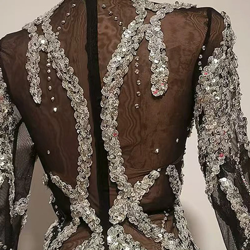 Mulheres cantor jazz dança traje lantejoulas festa noite outfit bar boate pólo dança roupas palco festival vestido xs10540