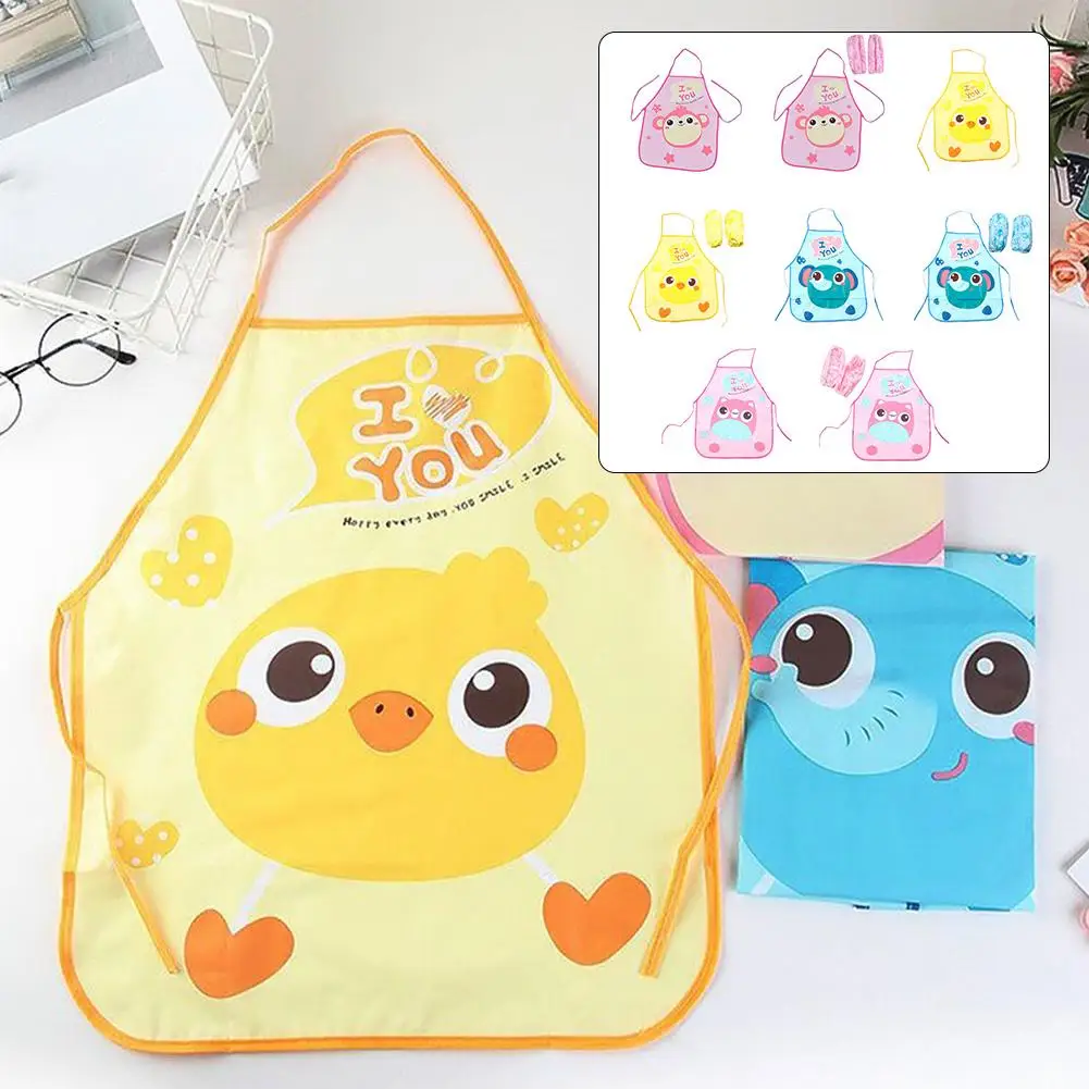 Children's Waterproof Apron Cute Cooking Baking Household Tablier Garden Cartoon Cleaning Children Bibs Apron E4f2