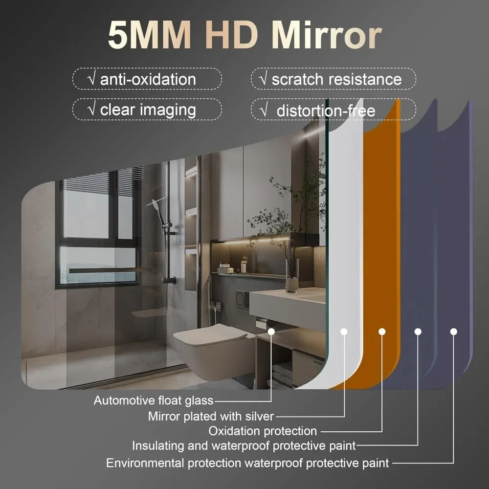 LED lighting bathroom mirror 32x24 vanity mirror with light, anti fog, intelligent dimmable 3 colors, vanity mirror