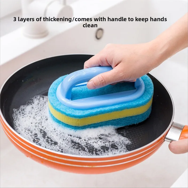 Multi-Functional Cleaning Brush Thickened Kitchen Pot Scrubber & Bathroom Tub Tile Scrub Brush Heavy Duty Sponge Brush for Floor