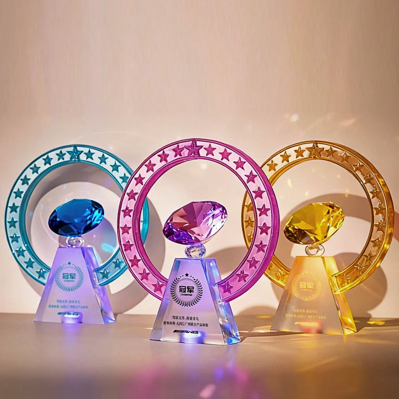 Customized Colorful Diamond Crystal Trophy, High-end Annual Meeting Excellent Employee Award Souvenir Home Decoration Medal, 1Pc