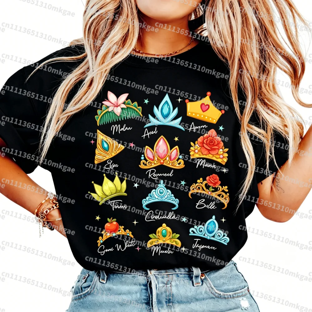Retro Princess Crown Shirt Snow White Rapunzel Ariel Belle Tee Girl Trip Shirt magic Kingdom Princess Vacation  Women Shirt view 3
