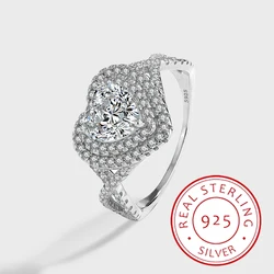 Fashionable and Luxurious Authentic S925 Silver Hollow Cross Full Diamond Heart-shaped Geometric Jewelry Ring for Women