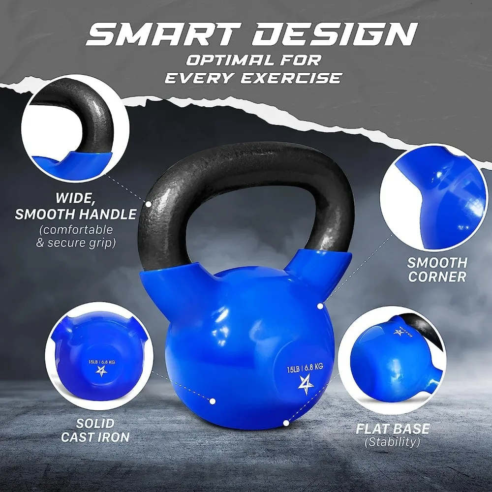 Combo Kettlebells Vinyl Coated Weight Sets Great for Full Body Workout Equipment Push up, Grip Strength and Strength Training