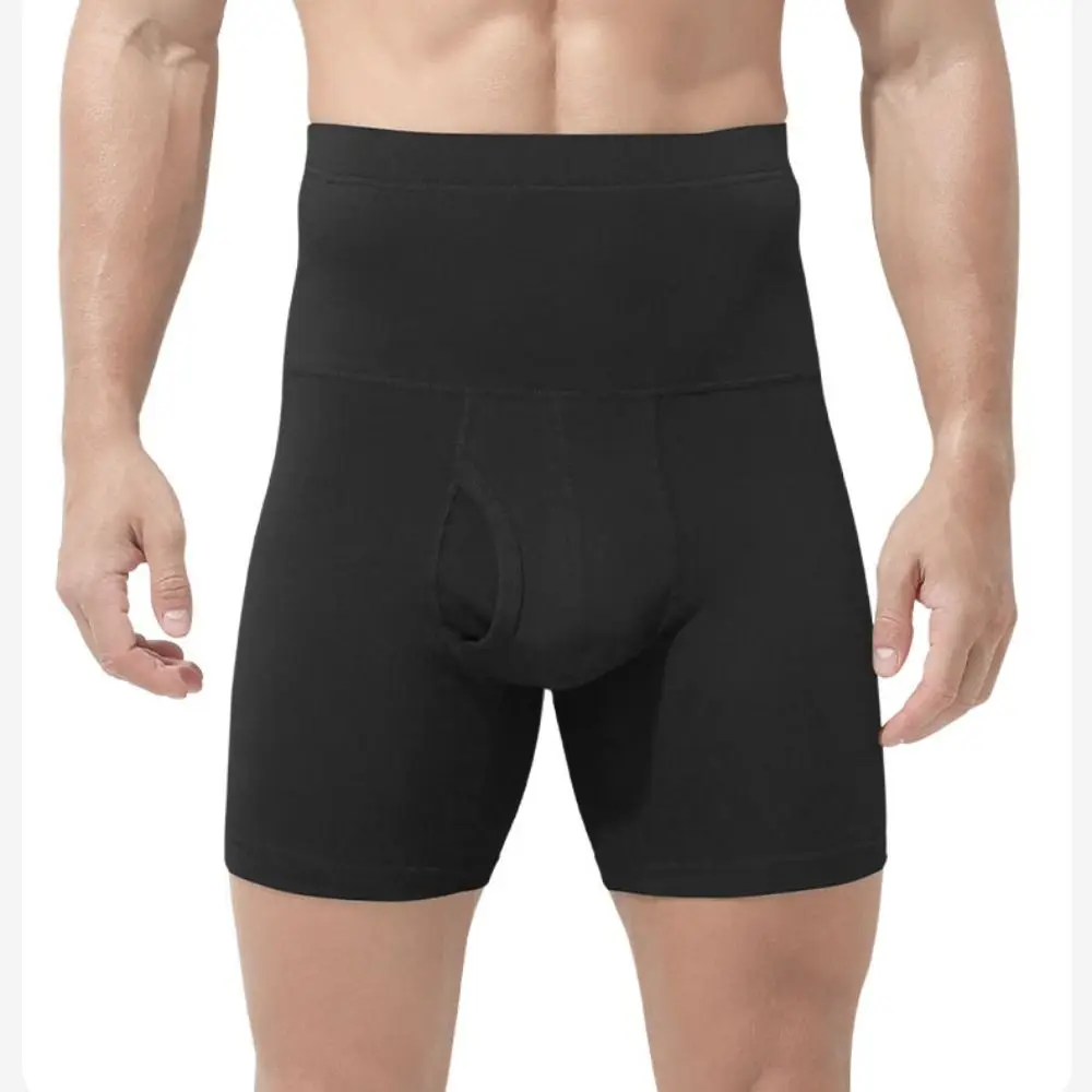 Pantalones Cortos de Algodón de Cintura Alta con Control de Abdomen, Faja Moldeadora Reductora, Ropa Interior de Color Sólido, Calzoncillos Bóxer de Compresión para Hombre