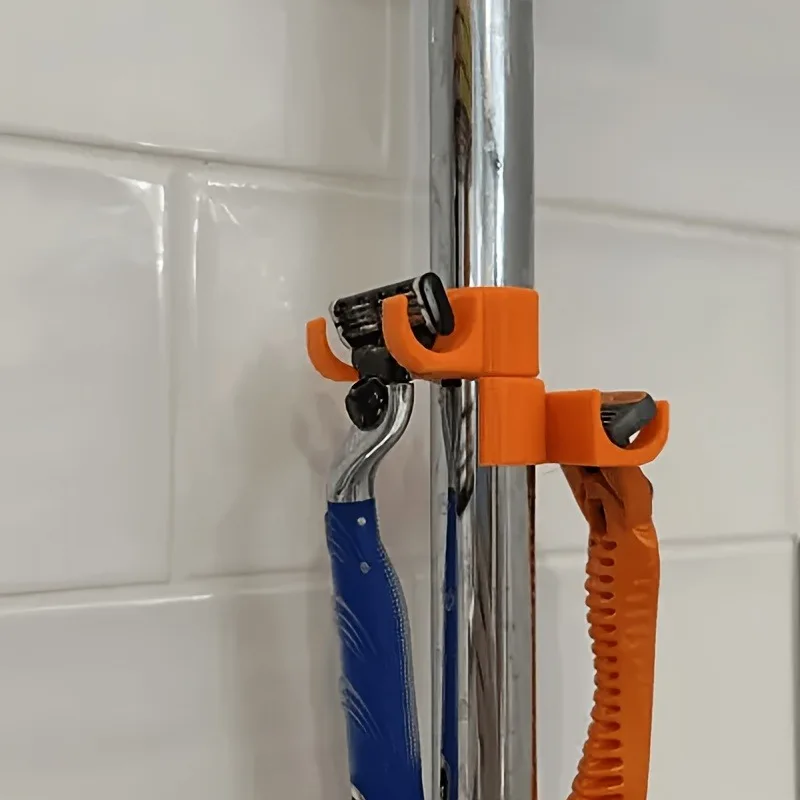 2Pcs Anti-slip Razor Holder For Shower Rod, Fits 23-25 MM Poles.Towel& Shower Ball Hook Bathroom Accessories Portable For Travel