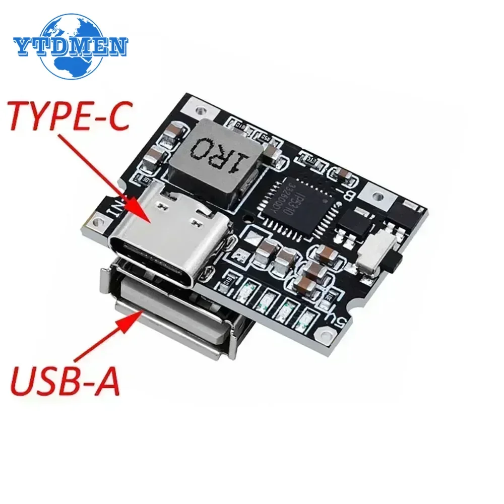 1PCS Type-C USB 5V 3A Boost Converter Step-Up Power Module Mobile Power Bank Accessories with Switch LED Indicator
