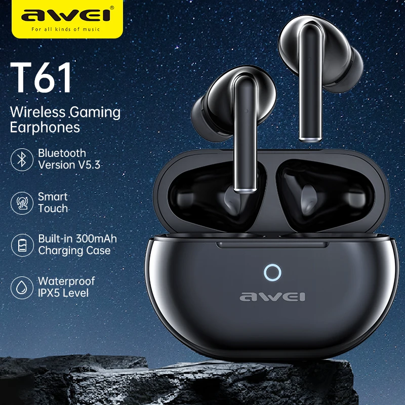 

Awei T61 Wireless Bluetooth 5.3 Earphones With Mic TWS Earbuds IPX6 Waterproof Headphones Sports Headset Gamer