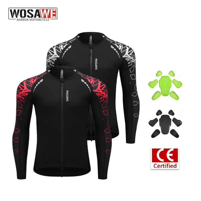 WOSAWE Men Motorcycle Riding Jacket Summer Breathable Base Layer Shirt with Removable Back Shoulder Chest Pads Moto Gear