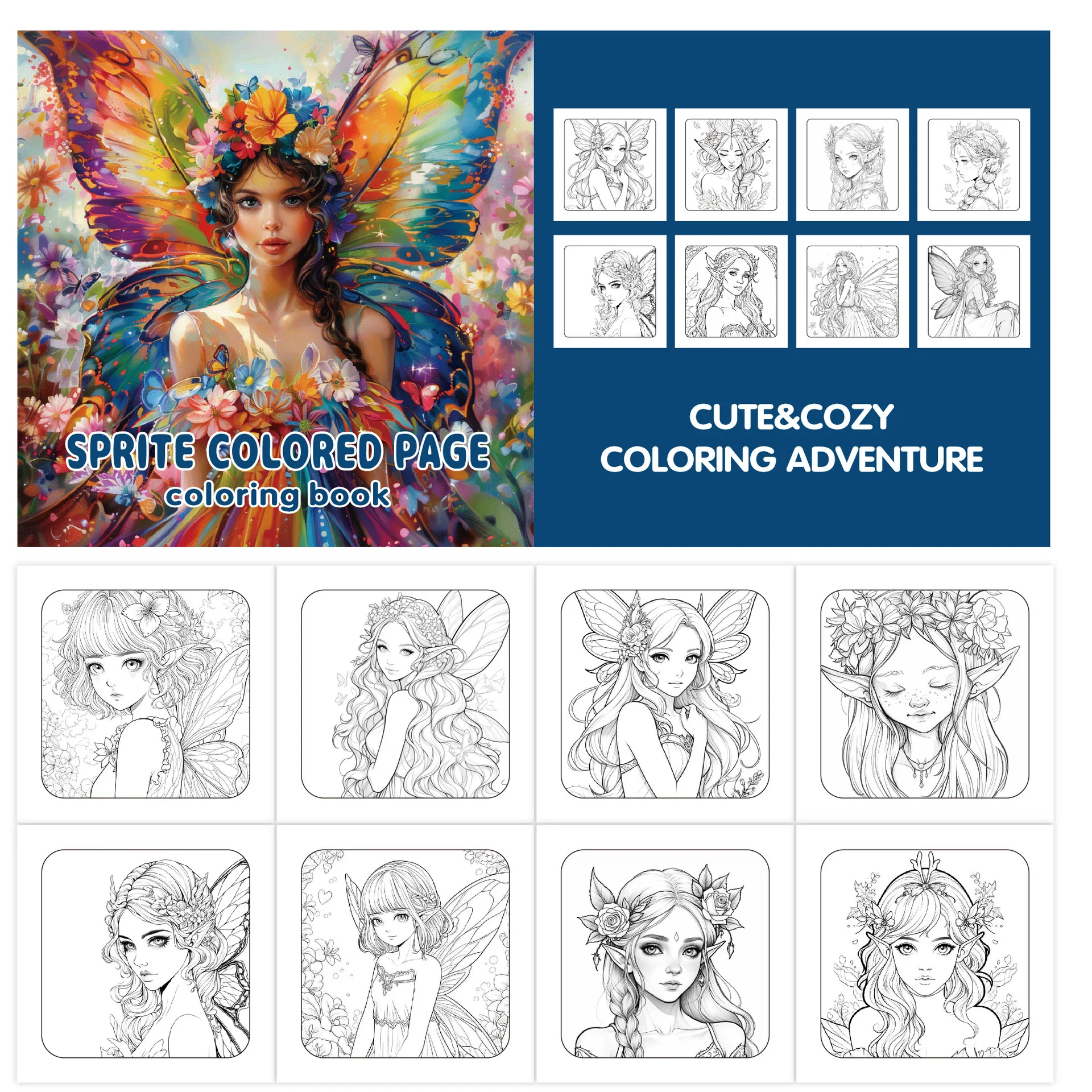 Bview Art Butterfly Fairy Watercolor Elf Wings Coloring Book: Adult Doodle Watercolor Creativity